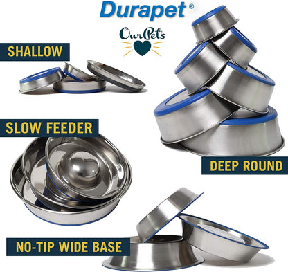 Durapet Premium Dishwasher Safe Stainless Steel Dog Bowl for Food or Water [Multiple Sizes for Small to Large Dogs] in Traditional or Wide Base Design - 8 CUP